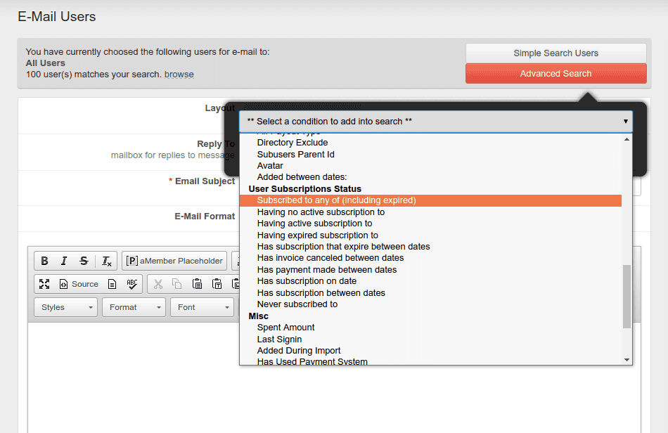 Select E-Mails to selected customers